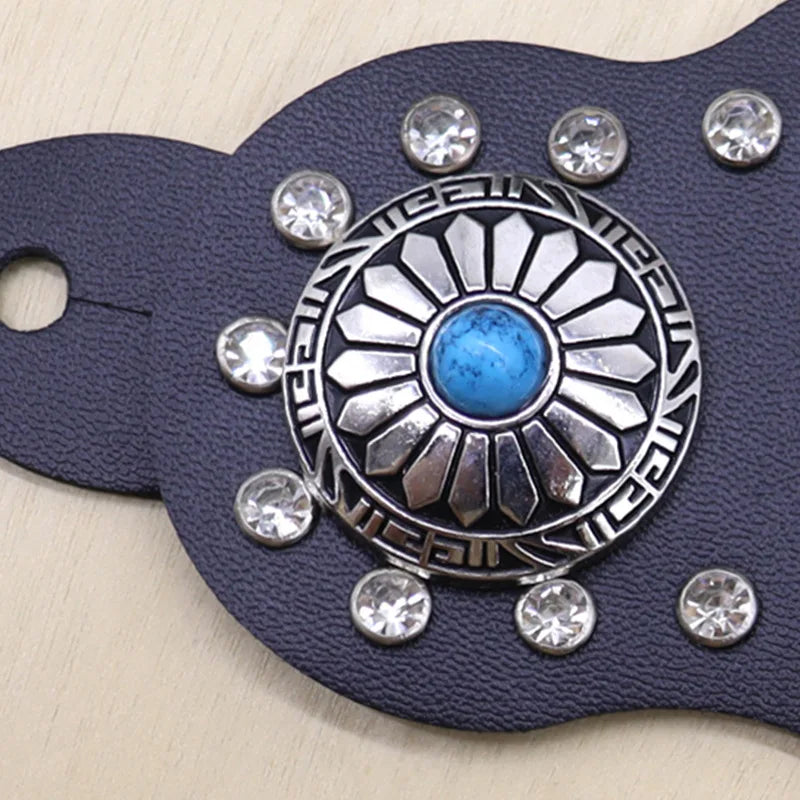 Western Turquoise Concho Leather Spur Straps – Pair
