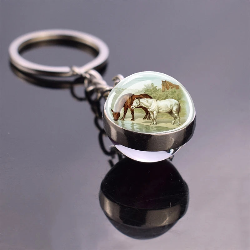 Horse Glass Pendant Keychain