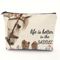 Western Horse “Life Is Better in the Saddle” Makeup Bag