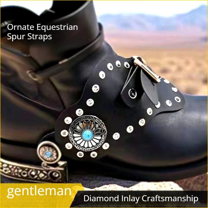 Western Turquoise Concho Leather Spur Straps – Pair