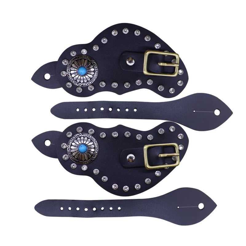 Western Turquoise Concho Leather Spur Straps – Pair