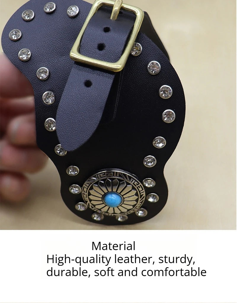 Western Turquoise Concho Leather Spur Straps – Pair