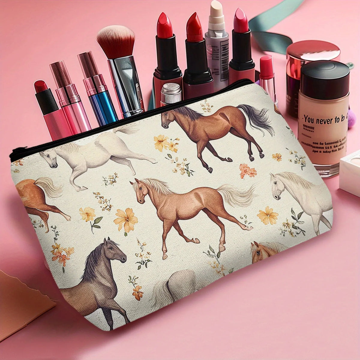 Western Horse “Life Is Better in the Saddle” Makeup Bag
