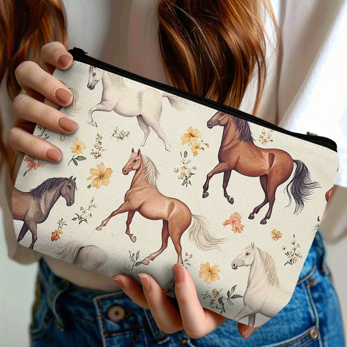 Western Horse “Life Is Better in the Saddle” Makeup Bag