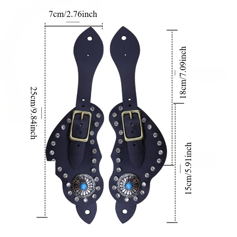 Western Turquoise Concho Leather Spur Straps – Pair