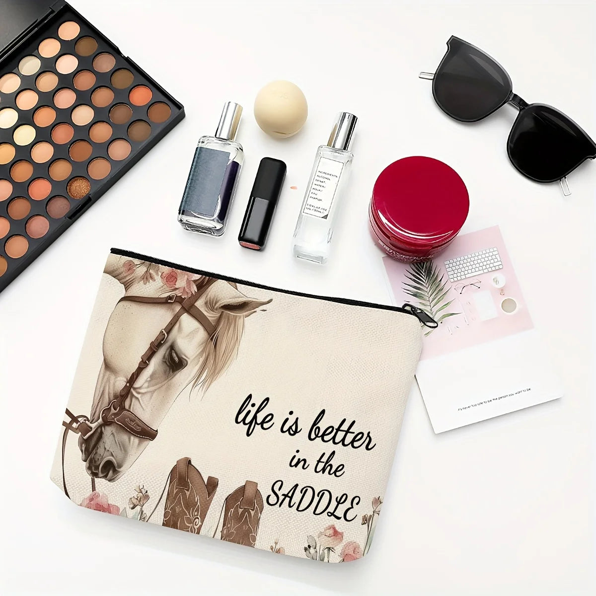 Western Horse “Life Is Better in the Saddle” Makeup Bag