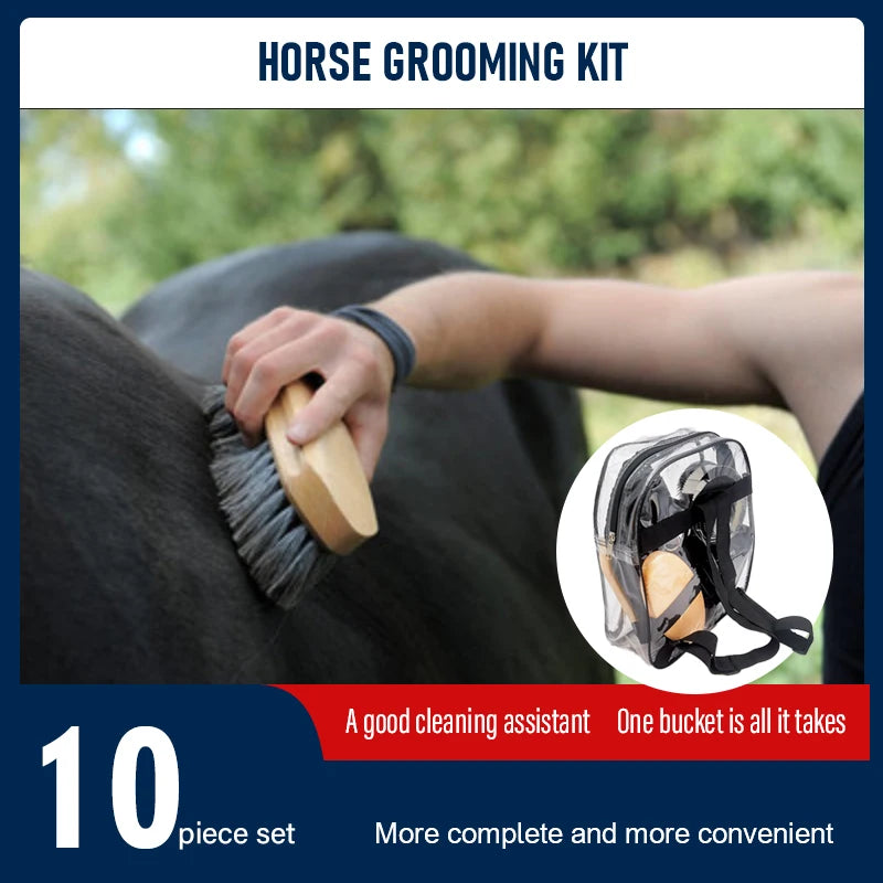 10-Piece Horse Grooming Kit with Carrying Bag