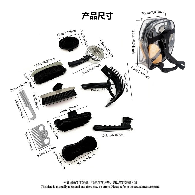 10-Piece Horse Grooming Kit with Carrying Bag
